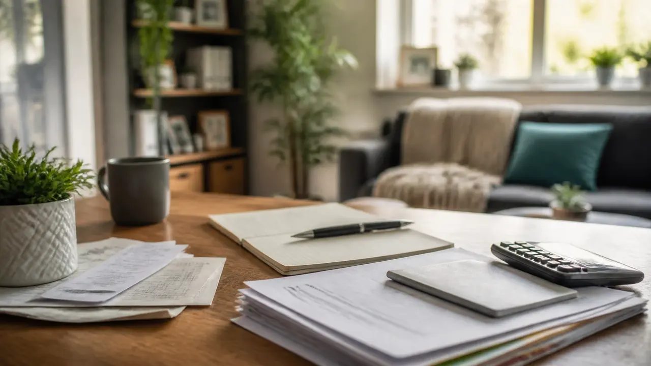 A notebook, calculator, and bills ready for a calmer money conversation